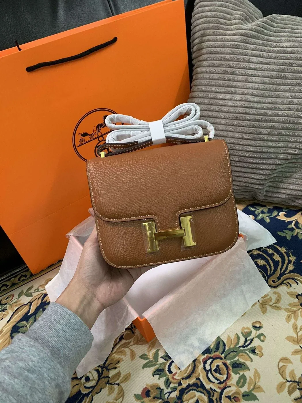 Hermes Constance Black in Brown/Khaki Green/White /