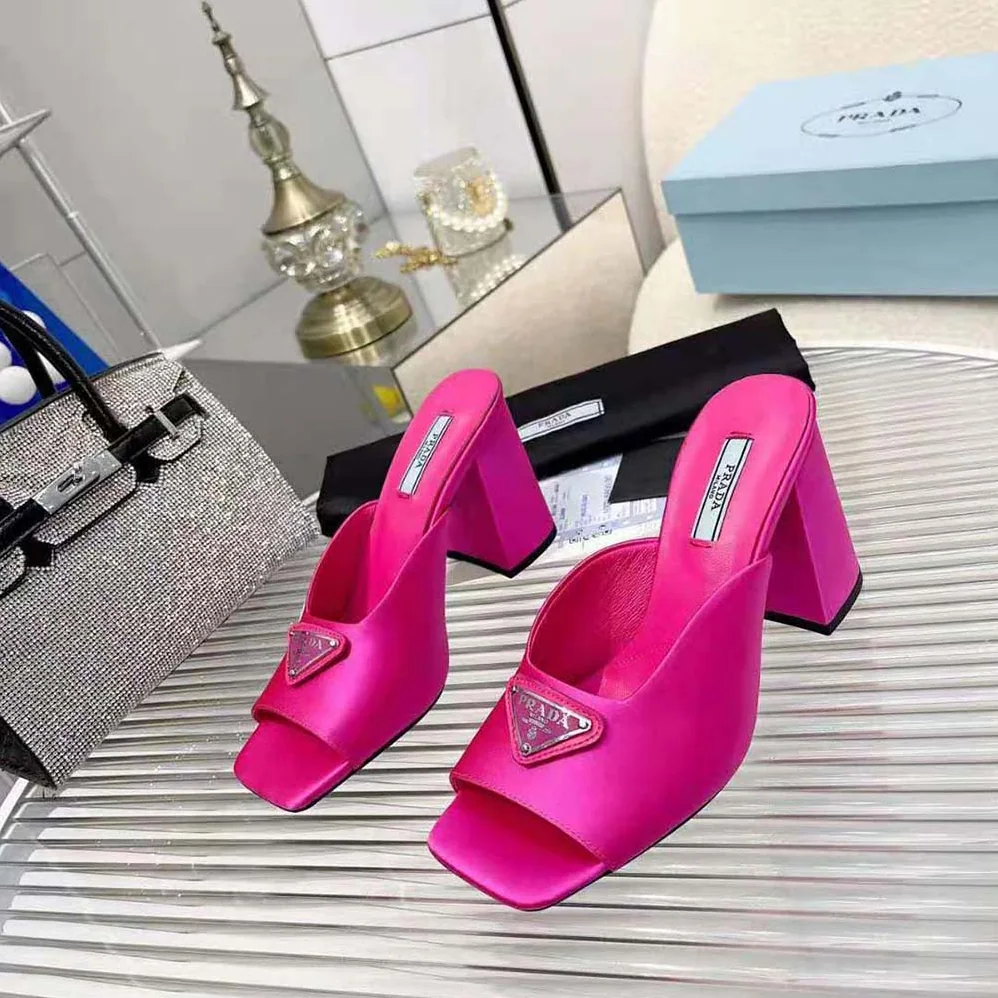 Prada High-Heeled Satin Slides for Women in Rose