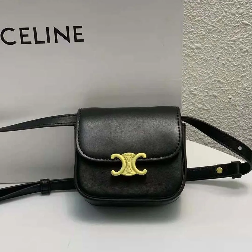 Celine Mini Triomphe in Shiny Calfskin for Women in Black