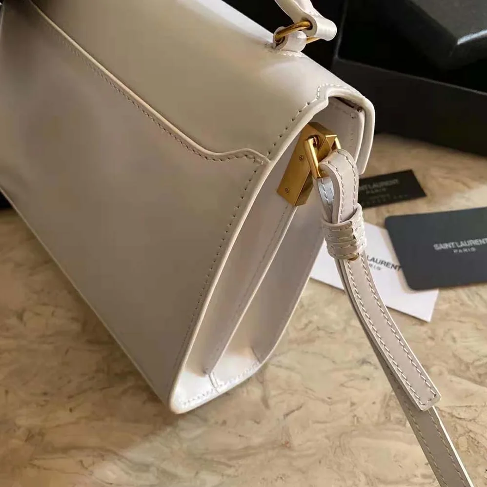 Saint Laurent YSL Cassandra Mini Top Handle Medium Bag in Grain DE Poudre Embossed Leather for Women