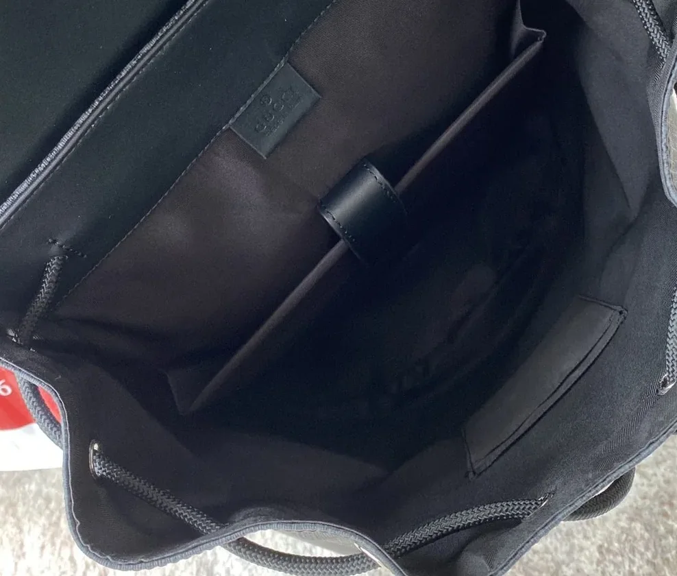 Gucci Black Backpack Black/Grey Soft GG Supreme Blue And Red Web / Gucci Black Backpack Black/Grey Soft GG Supreme Blue And Red Web /