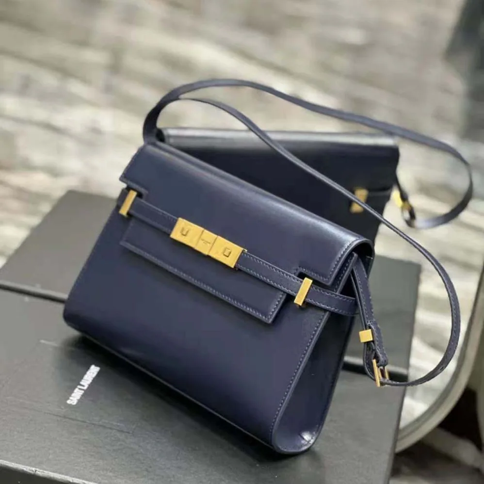Saint Laurent YSL Manhattan Small Shoulder Bag in Box Saint Laurent Leather for Women in Navy Saint Laurent YSL Manhattan Small Shoulder Bag in Box Saint Laurent Leather for Women in Navy