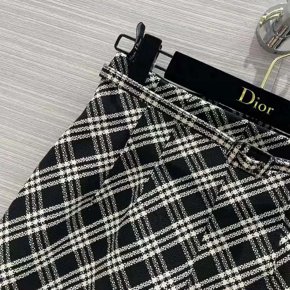 Dior Belted Short Skirt Black and White Check'N'Dior Virgin Wool for Women