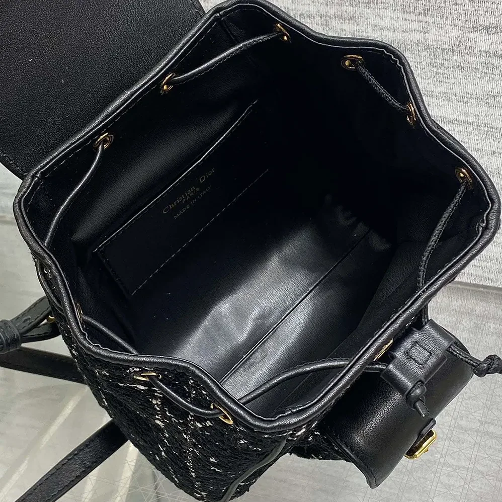 Dior Small Dior Caro Backpack Black Tweed with White Cannage Motif for Women Dior Small Dior Caro Backpack Black Tweed with White Cannage Motif for Women