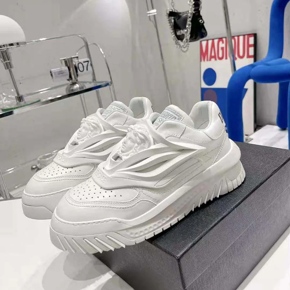 Versace Odissea Sneakers are Set on Rubber Soles with Perforated Toe Caps for Unisex in White