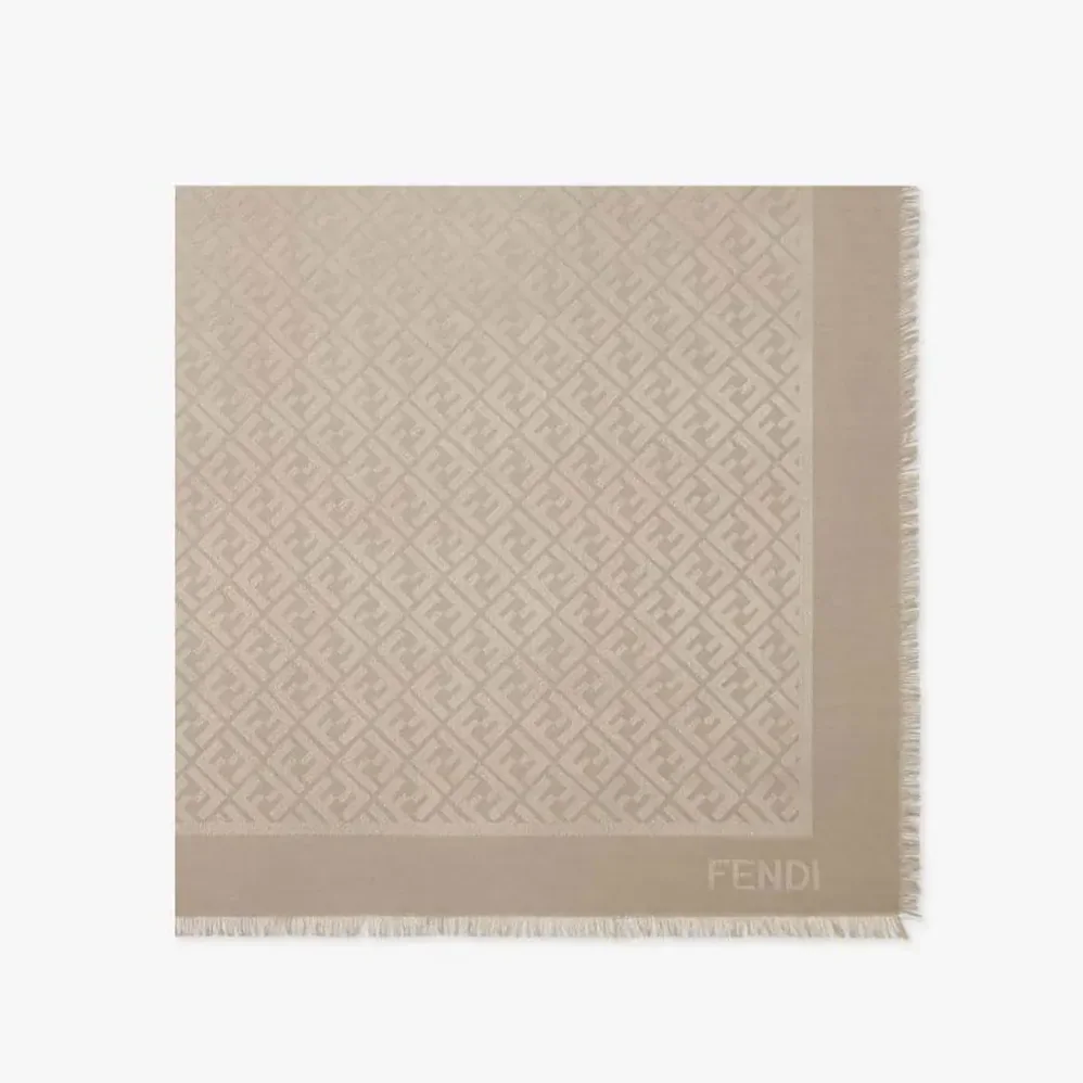 Fendi FF Shawl Dove Gray Silk and Wool Shawl for Unisex