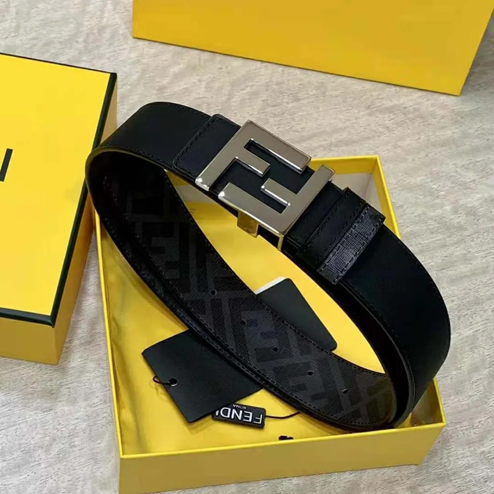 Fendi FF Rounded Belt Black Leather Reversible for Men in Silver Fendi FF Rounded Belt Black Leather Reversible for Men in Silver