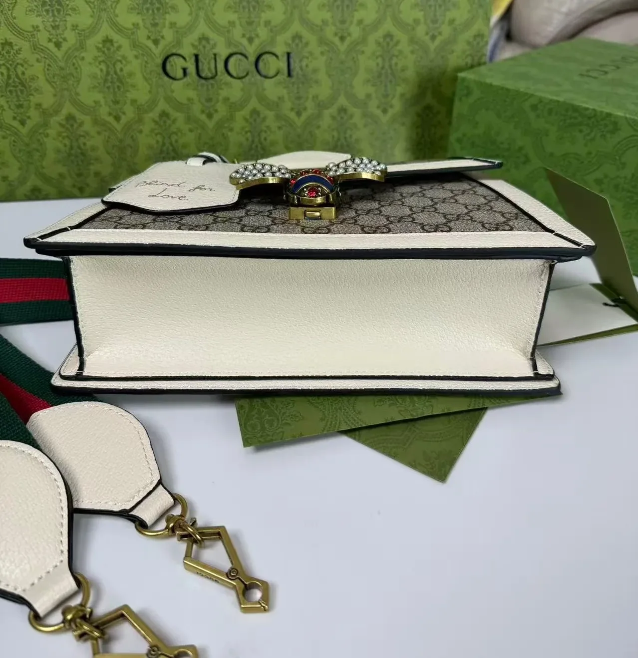 Gucci Queen Margaret GG Small Top Handle Bag / Beige And Ebony GG Supreme Canvas