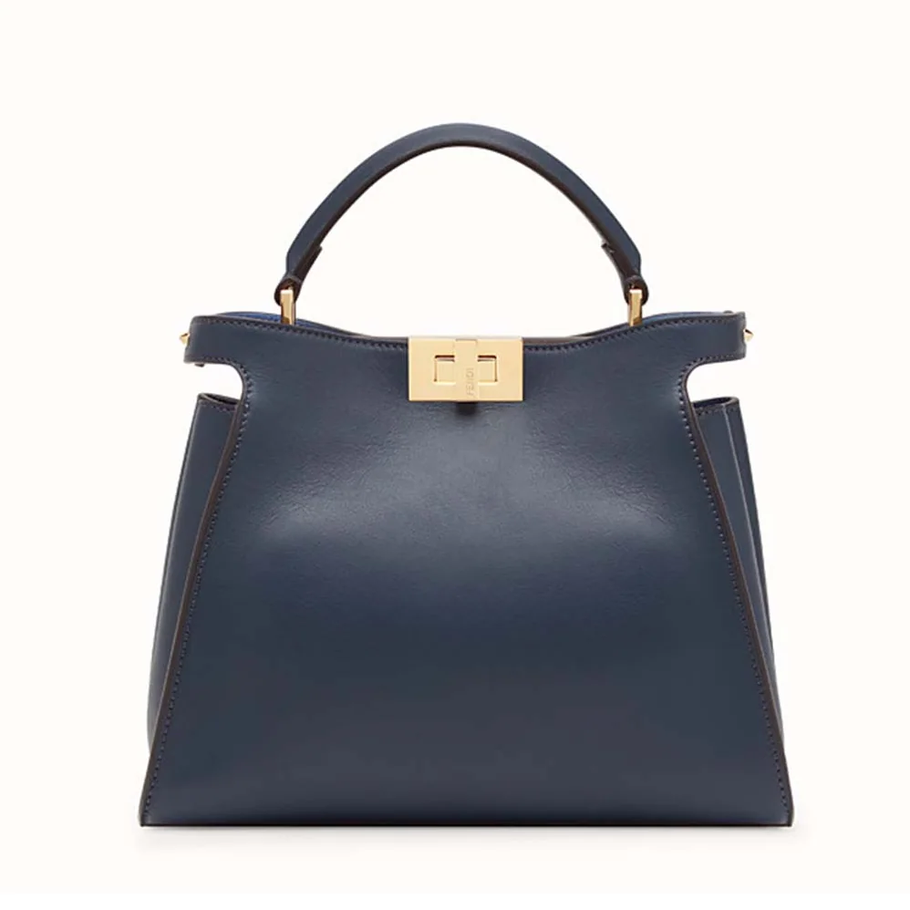 Fendi Peekaboo Essentially Bag in Calfskin Leather for Women in Navy Fendi Peekaboo Essentially Bag in Calfskin Leather for Women in Navy