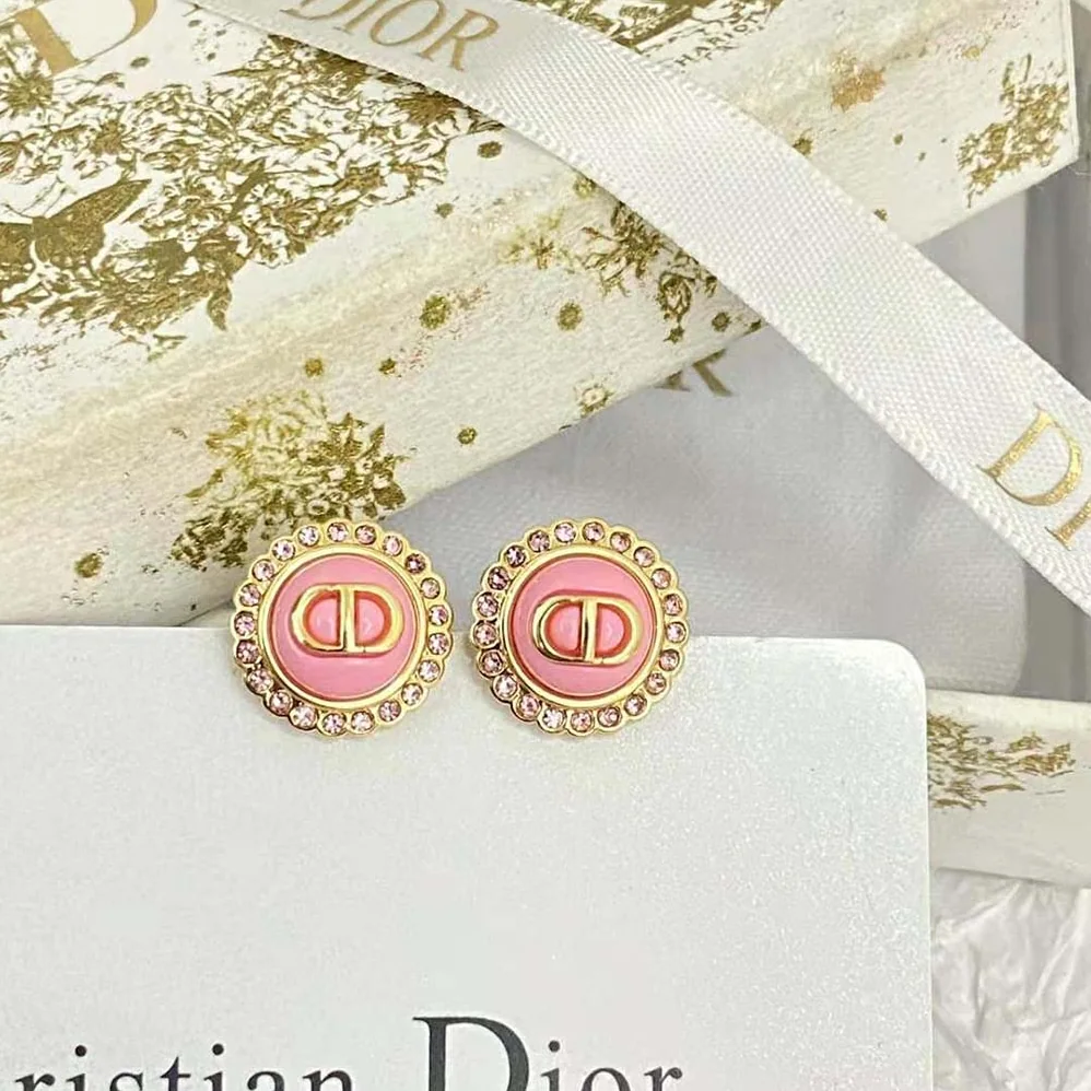 Dior Petit CD Stud Earrings Gold-Finish Metal Pink Crystals and Light Pink Glass for Women Dior Petit CD Stud Earrings Gold-Finish Metal Pink Crystals and Light Pink Glass for Women
