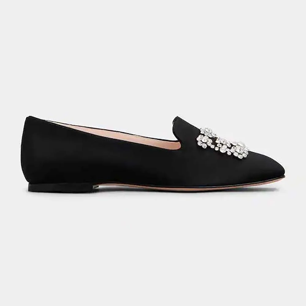 Roger Vivier Flower Strass Embroidered Buckle Loafers in Satin for Women Roger Vivier Flower Strass Embroidered Buckle Loafers in Satin for Women