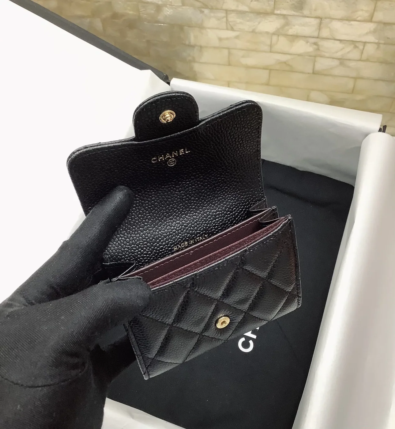 Chanel CO-CO Classic Card Holder Black Gold Hardware /