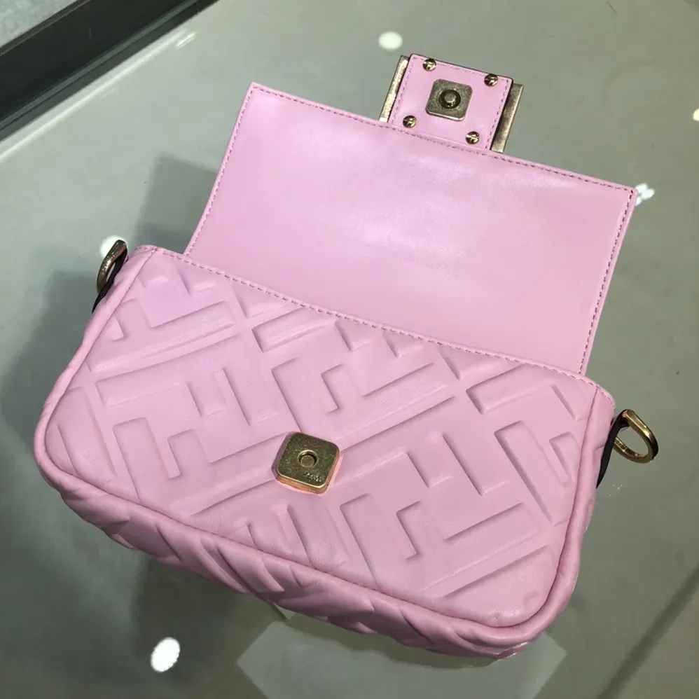 Fendi Baguette Mini Pink Nappa Leather Bag with FF Motif for Women
