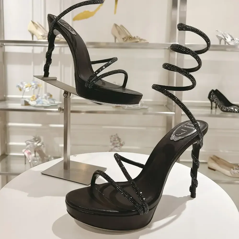 Rene Caovilla Margot Crystal Black Platform Sandal 120 for Women
