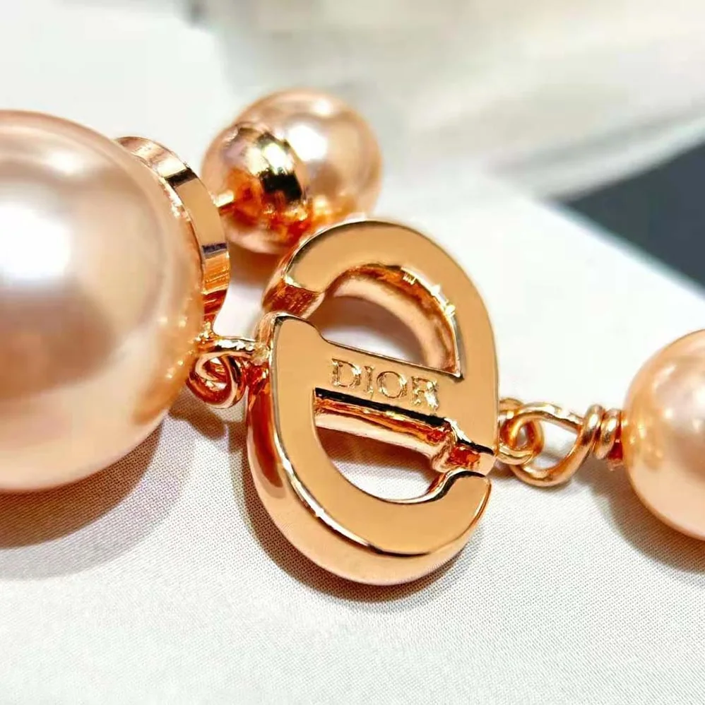 Dior Tribales Earrings Pink-Finish Metal with Pink Resin Pearls and Crystals for Women