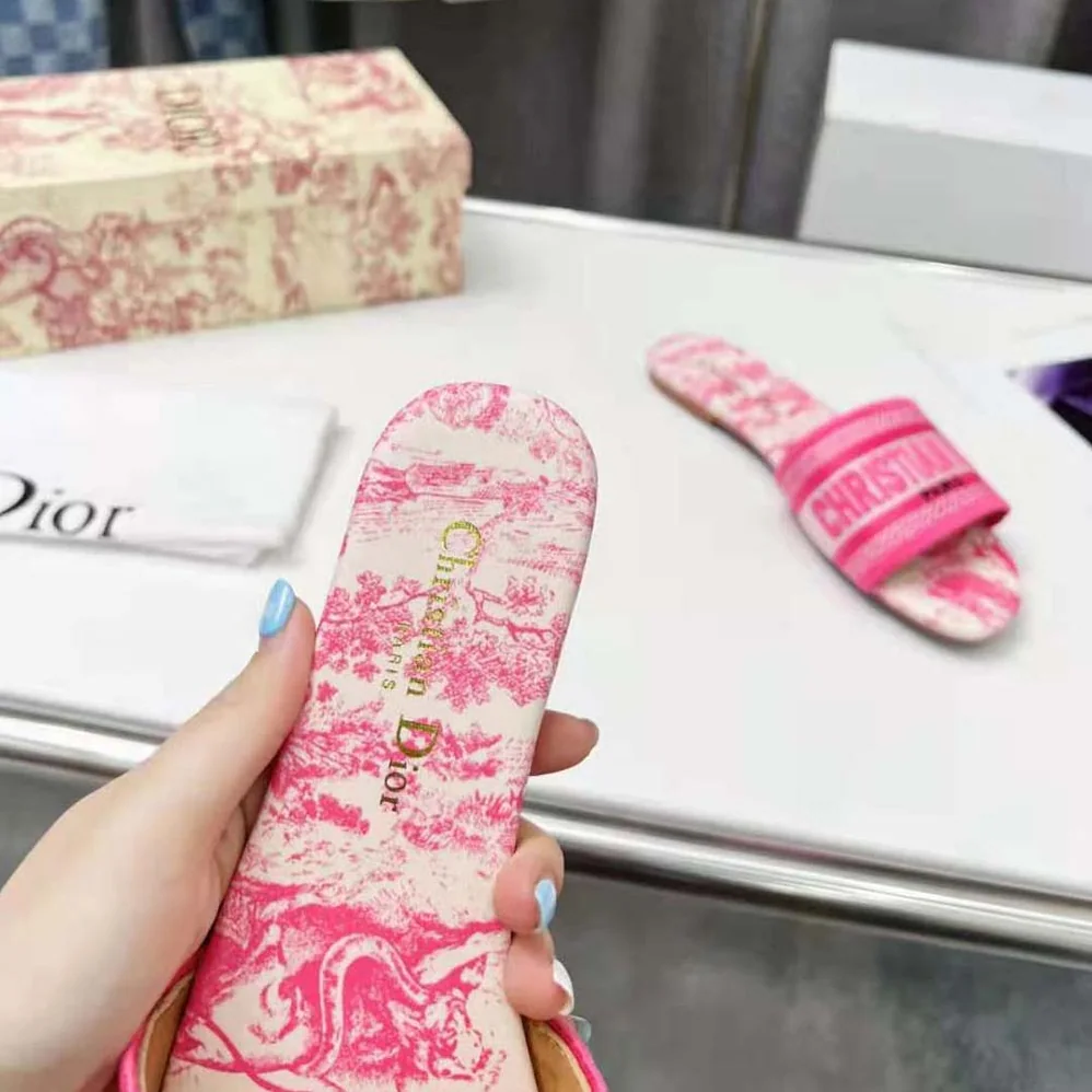 Dior Dway Slide Bright Pink Toile De Jouy Embroidered Cotton for Women Dior Dway Slide Bright Pink Toile De Jouy Embroidered Cotton for Women