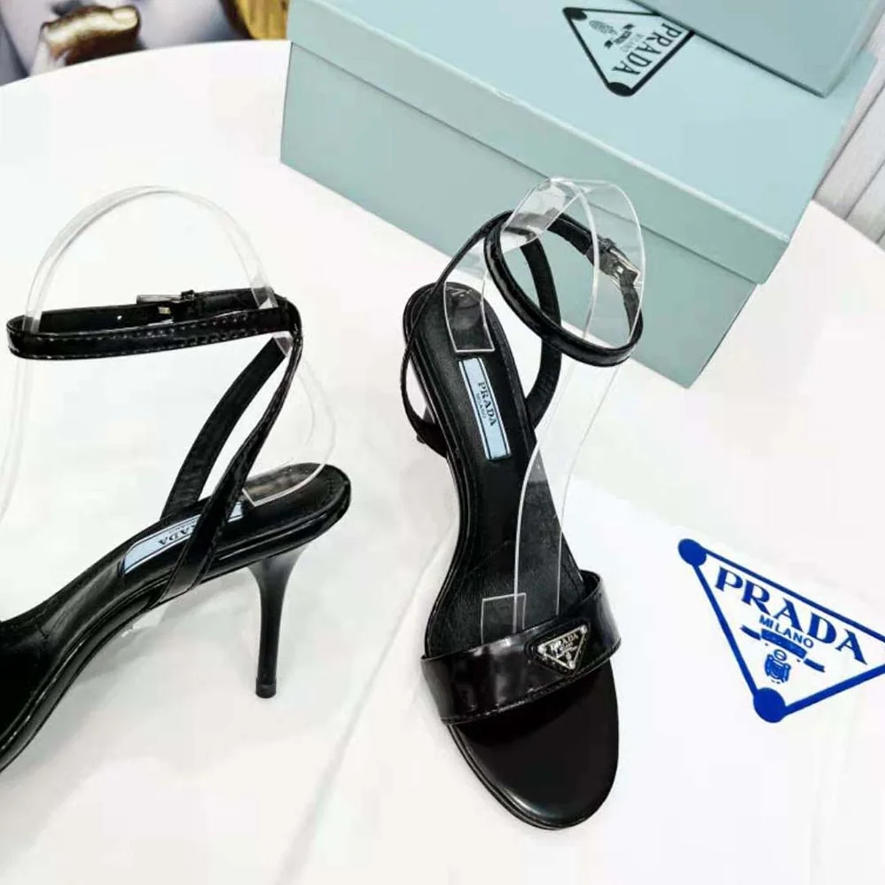 Prada Brushed Leather Sandals for Women in Black