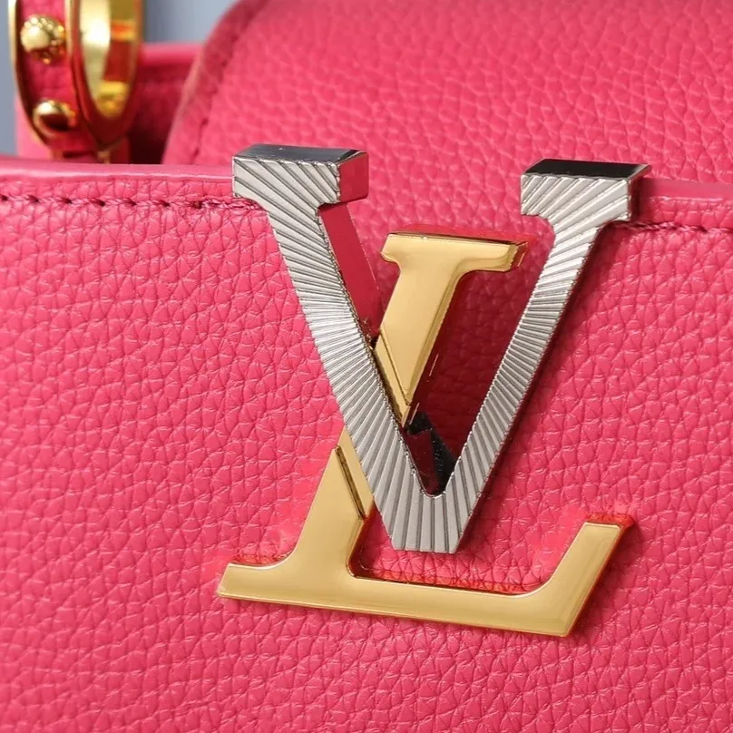 Louis Vuitton Capucines Mini Top Handle Bag in Raspberry Silver/ Gold Hardware