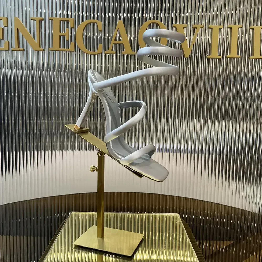 Rene Caovilla Cleopatra Silver Satin Sandal 105 for Women Rene Caovilla Cleopatra Silver Satin Sandal 105 for Women