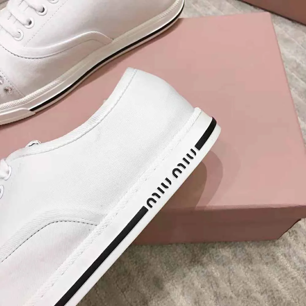 Miu Miu Cotton Gabardine Sneakers for Women in White Miu Miu Cotton Gabardine Sneakers for Women in White
