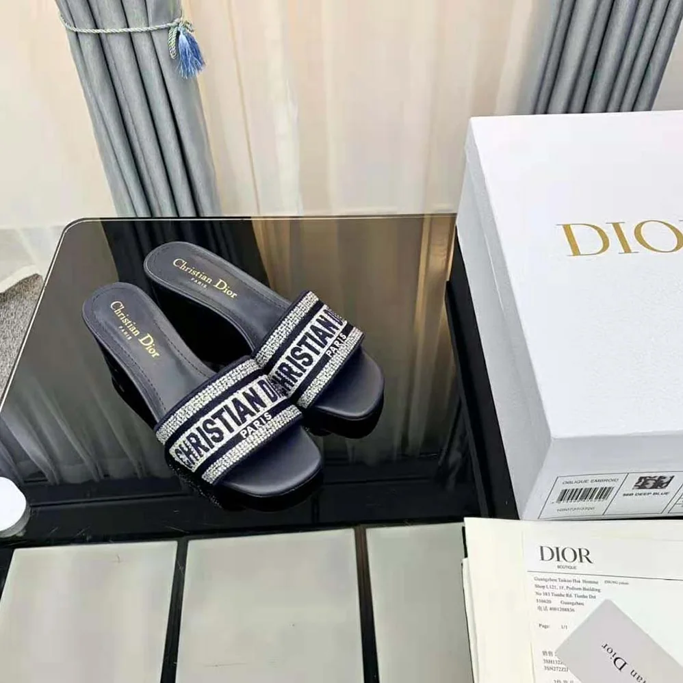 Dior Dway Heeled Slide Black Cotton Embroidered for Women Dior Dway Heeled Slide Black Cotton Embroidered for Women