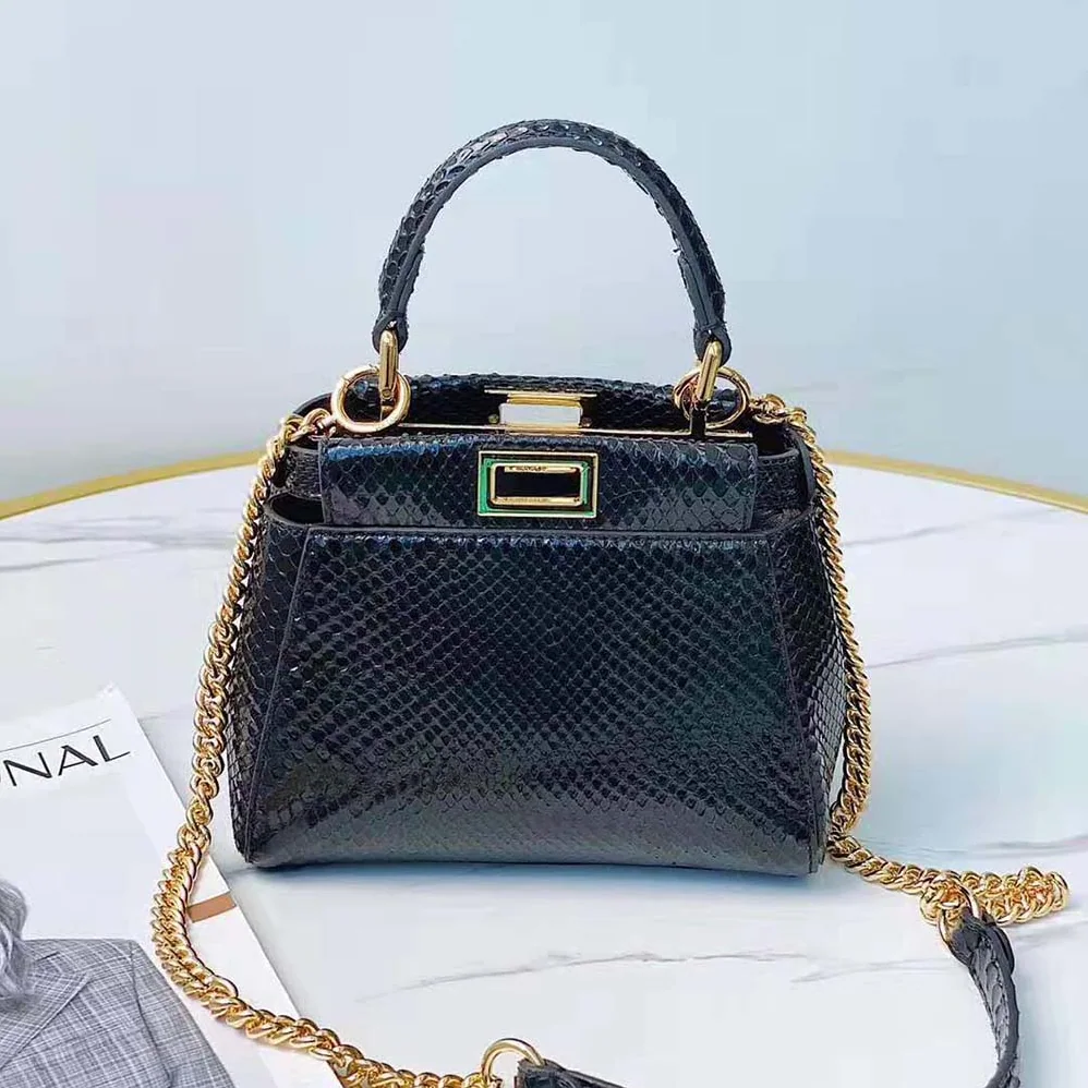 Fendi Peekaboo Iconic Mini Black Python Bag for Women Fendi Peekaboo Iconic Mini Black Python Bag for Women