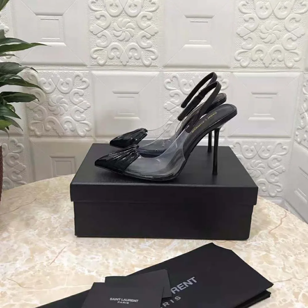 Saint Laurent YSL Chica Slingback Pumps in Tpu and Patent Leather for Women in Black Saint Laurent YSL Chica Slingback Pumps in Tpu and Patent Leather for Women in Black