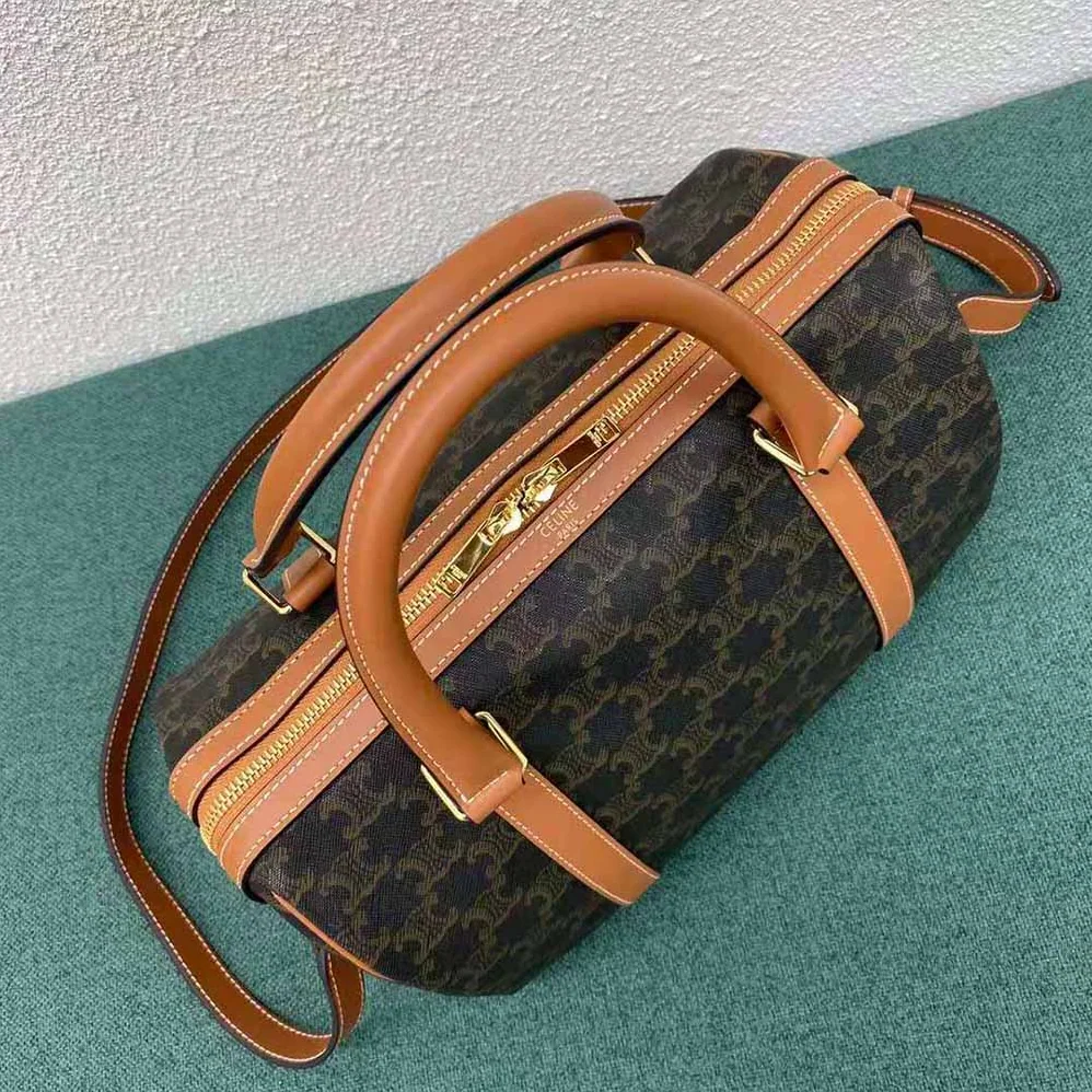 Celine Boston Bag in Triomphe Canvas for Women in Brown Celine Boston Bag in Triomphe Canvas for Women in Brown