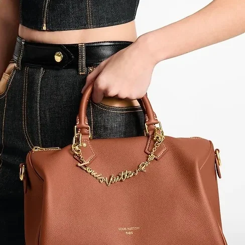 Louis Vuitton LV Script Chain Bag Charm Gold Hardware