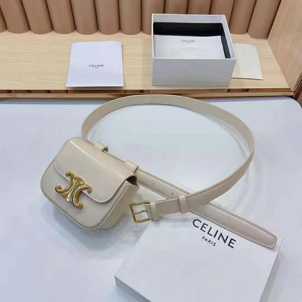 Celine Belt Bag Triomphe Belt in Shiny Calfskin for Women in White Celine Belt Bag Triomphe Belt in Shiny Calfskin for Women in White