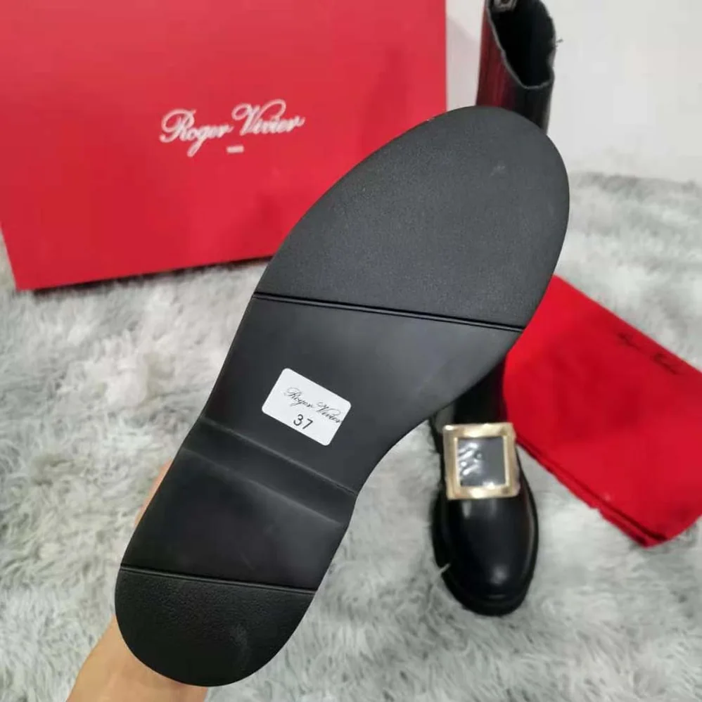 Roger Vivier Rangers Metal Buckle Boots in Leather for Women in Black