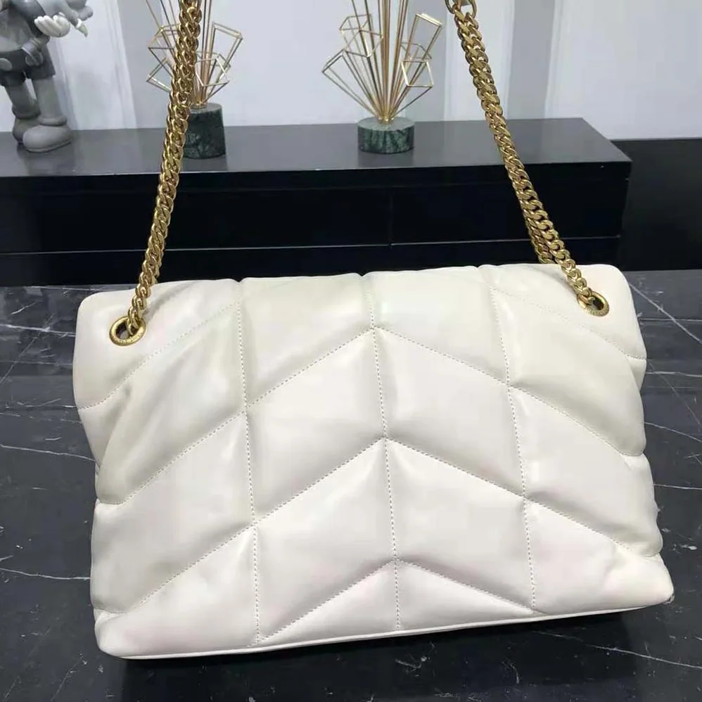 Saint Laurent YSL Puffer Medium Chain Bag in Quilted Lambskin for Women in White Saint Laurent YSL Puffer Medium Chain Bag in Quilted Lambskin for Women in White