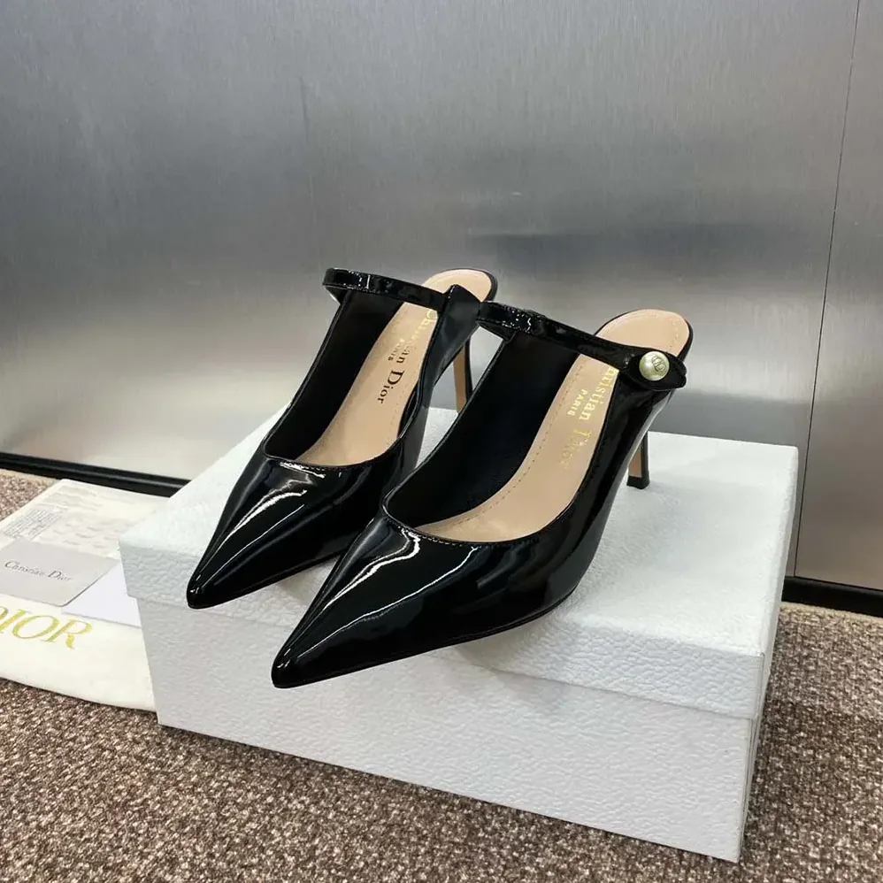 Dior Jolie Dior Heeled Mule Black Patent Calfskin for Women Dior Jolie Dior Heeled Mule Black Patent Calfskin for Women