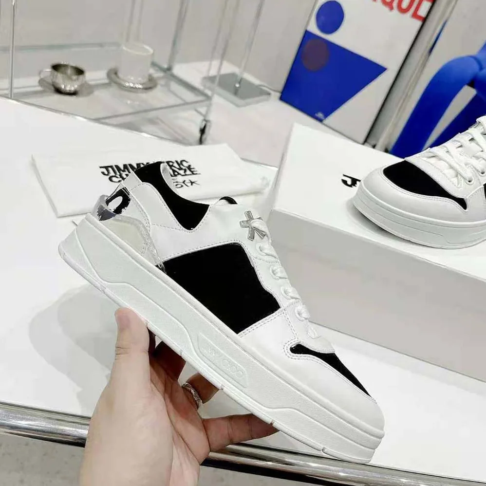 Jimmy Choo JC / Eric Haze Florent/M White Calf Leather and Black Canvas Trainers for Unisex