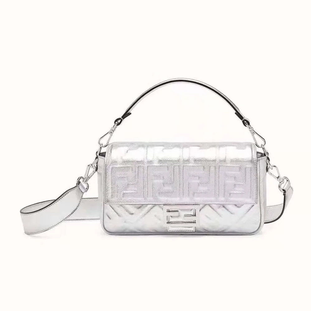 Fendi Baguette Fendi Prints On Leather Bag for Women in Silver Fendi Baguette Fendi Prints On Leather Bag for Women in Silver