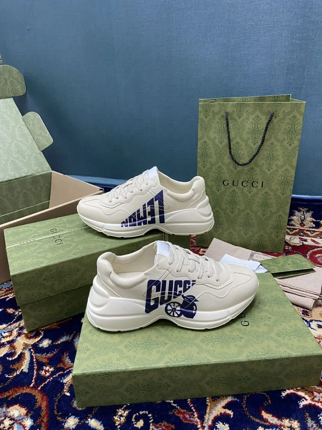 Gucci Rhyton Sneakers With Lemon Gucci White Ivory for Women Gucci Rhyton Sneakers With Lemon Gucci White Ivory for Women