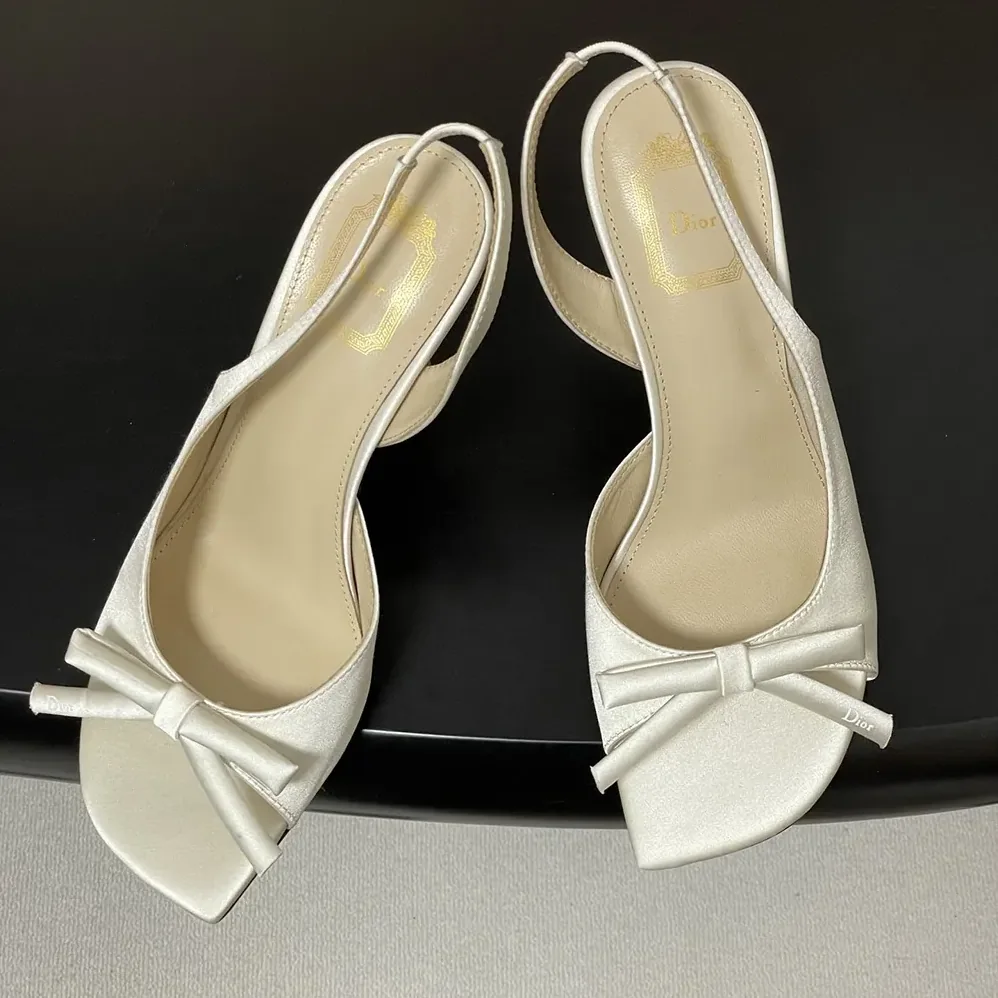 Dior Dior Bow Heeled Slingback Sandal White Satin for Women Dior Dior Bow Heeled Slingback Sandal White Satin for Women