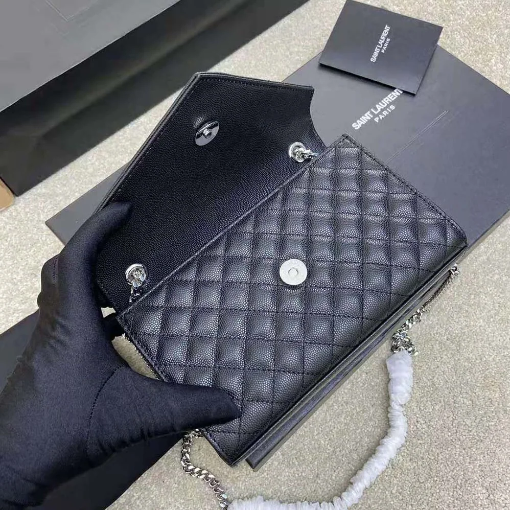 Saint Laurent YSL Envelope Small Bag in Mix Matelasse Grain DE Poudre Embossed Leather for Women