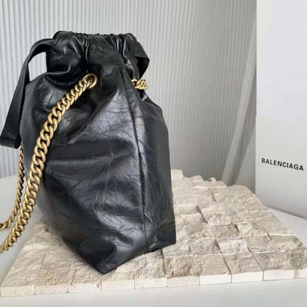 Balenciaga Crush Medium Tote Bag in Black Crushed Calfskin for Women Balenciaga Crush Medium Tote Bag in Black Crushed Calfskin for Women