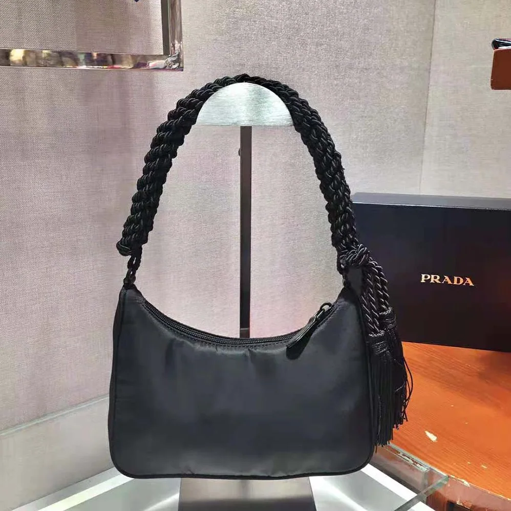 Prada Nylon Bag with Embroidery for Women in Black