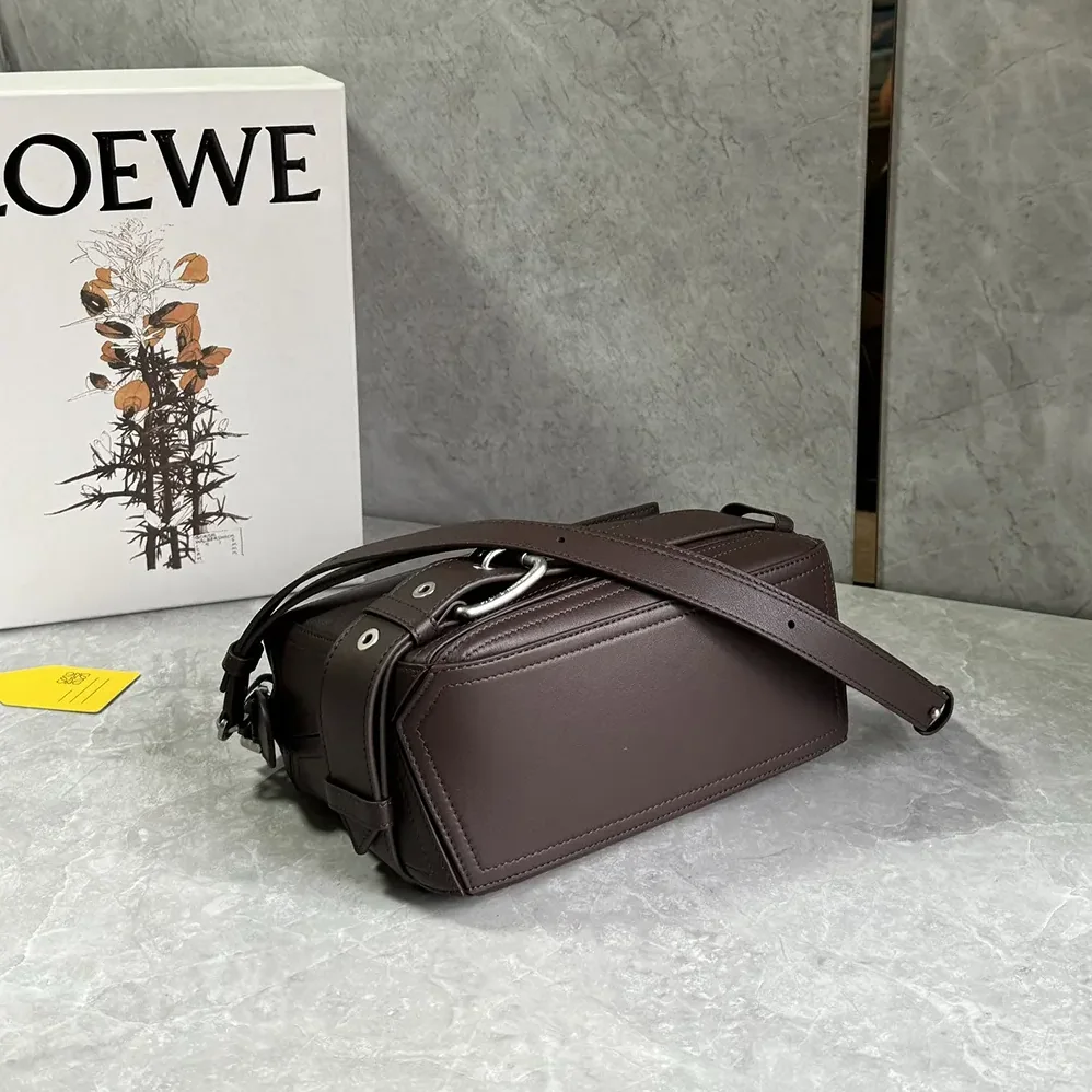 Loewe Small Puzzle Biker Bag in Shiny Calfskin for Unisex in Dark Chestnut Loewe Small Puzzle Biker Bag in Shiny Calfskin for Unisex in Dark Chestnut