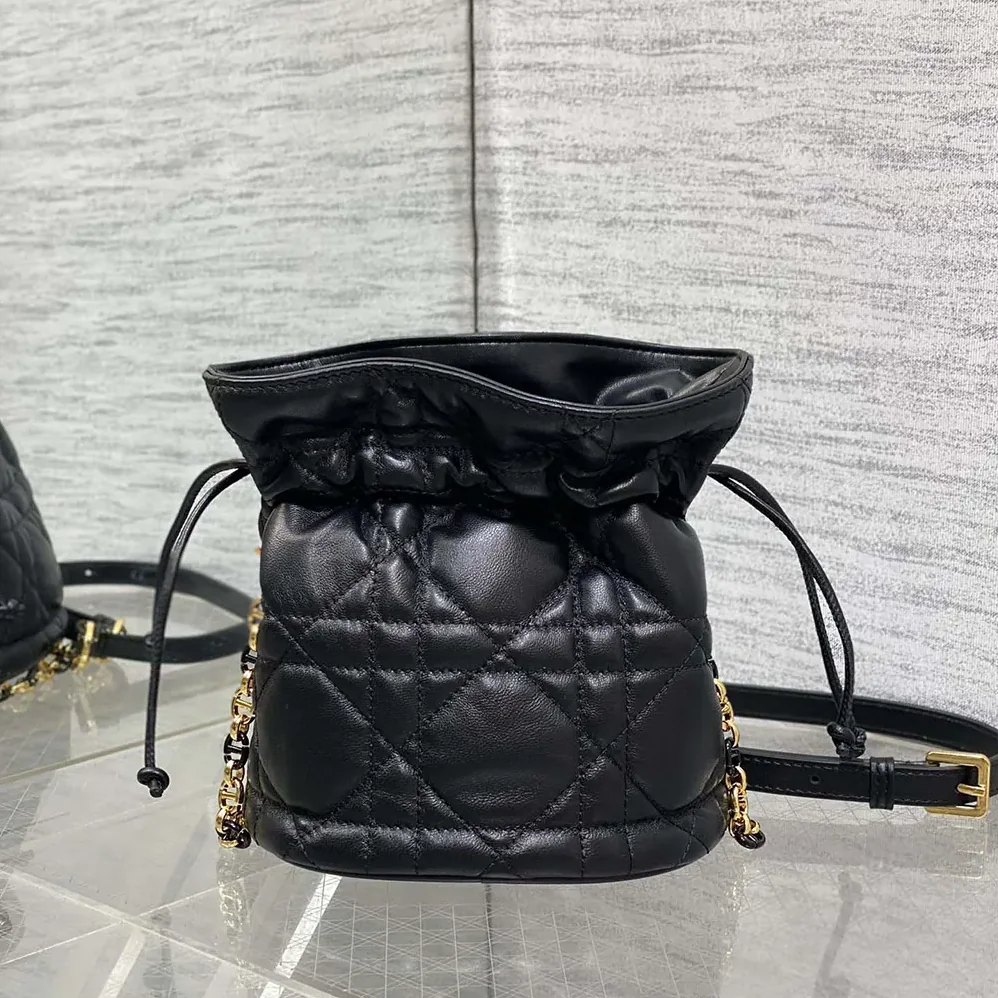 Dior Miss Caro Mini Bucket Bag with Drawstring Black Macrocannage Lambskin for Women Dior Miss Caro Mini Bucket Bag with Drawstring Black Macrocannage Lambskin for Women
