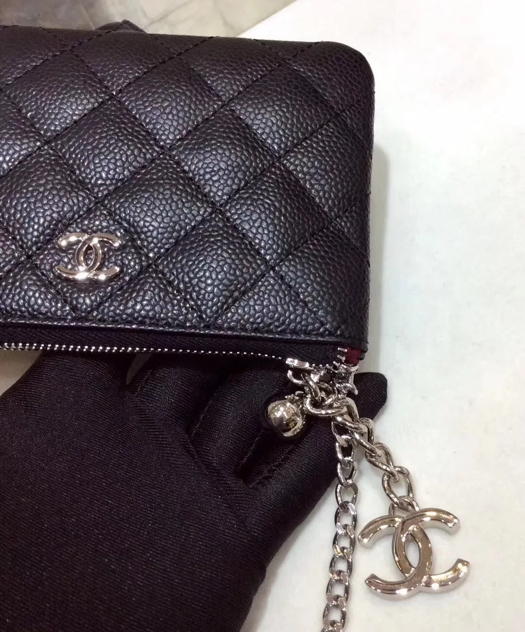Chanel CO-CO Classic Mini Pouch Wallet in Silver Toned Hardware Black