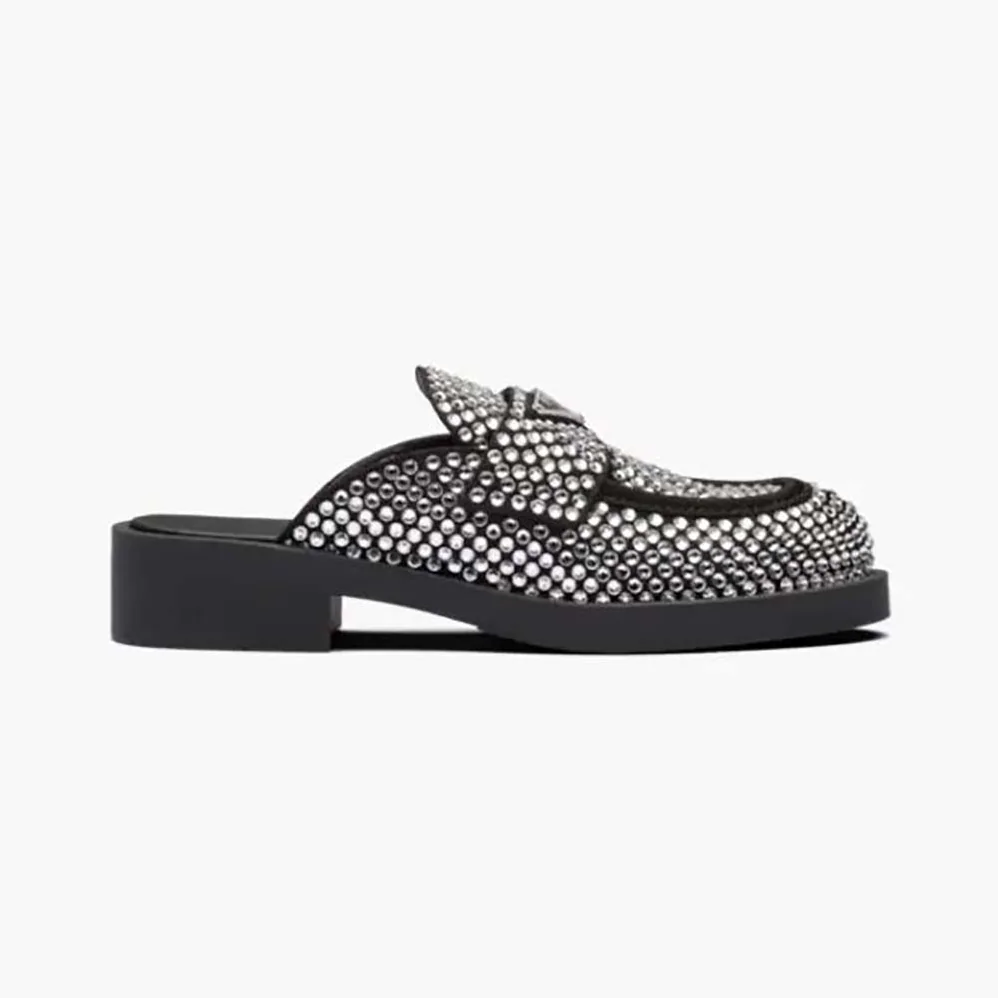 Prada Satin Mules with Crystals in 40mm Heel Height for Women in Black