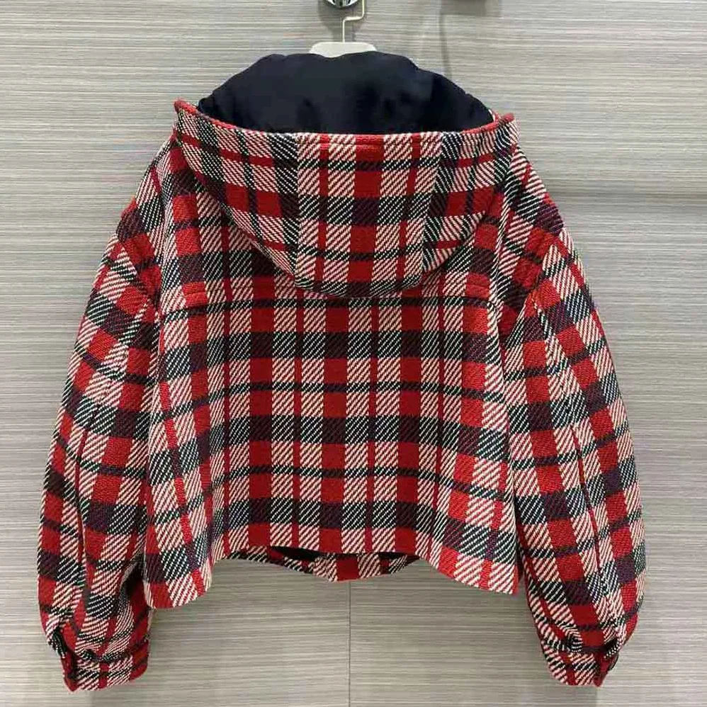 Dior Hooded Blouson Red Black and White Check n Dior Cotton and Wool for Women Dior Hooded Blouson Red Black and White Check n Dior Cotton and Wool for Women