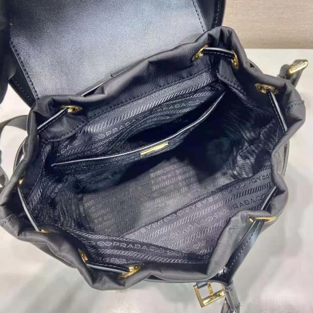 Prada Re-Nylon and Brushed Leather Backpack for Women in Black