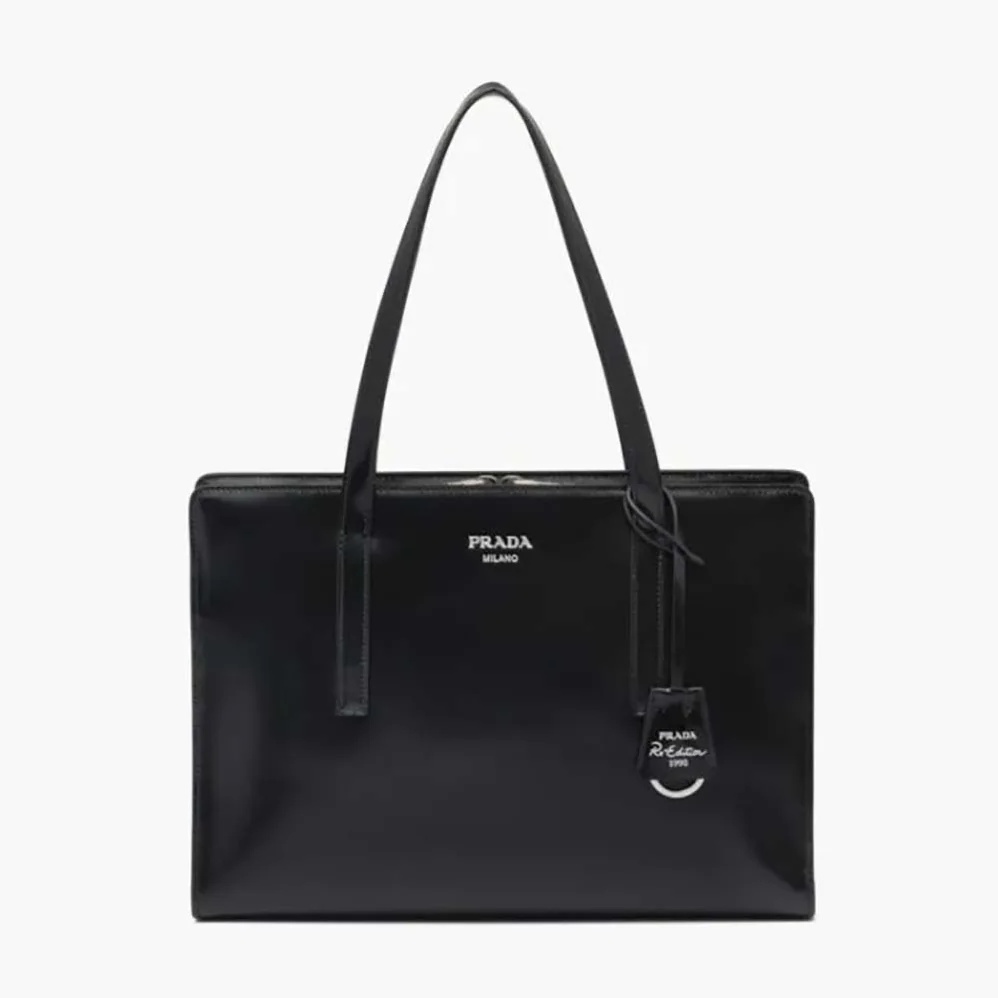 Prada Re-Edition 1995 Brushed-Leather Medium Handbag for Women in Black