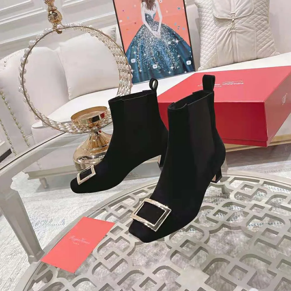 Roger Vivier Trompette Metal Buckle Chelsea Booties in Suede for Women