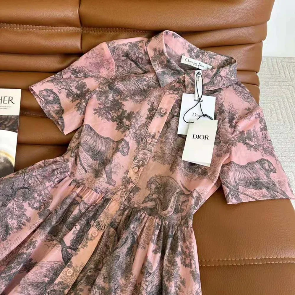 Dior Dioriviera Short Dress Pink and Gray Cotton Muslin for Women Dior Dioriviera Short Dress Pink and Gray Cotton Muslin for Women
