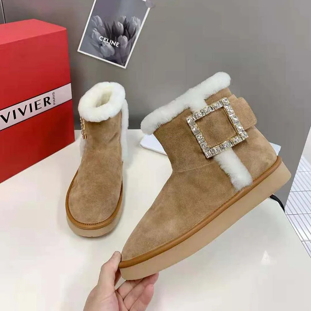 Roger Vivier Winter Viv' Strass Buckle Booties in Suede for Women Roger Vivier Winter Viv' Strass Buckle Booties in Suede for Women